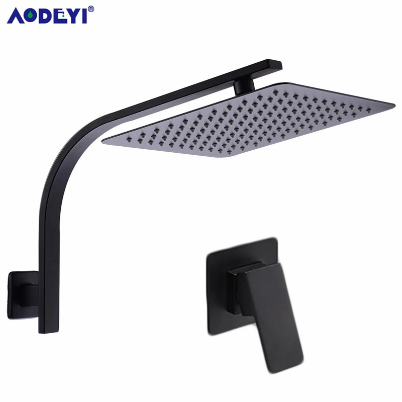 

AODEYI Brass Matte Black Shower Set Bathroom 8-10" Rainfall Shower Head Wall Mounted Extension Gooseneck Shower Arm