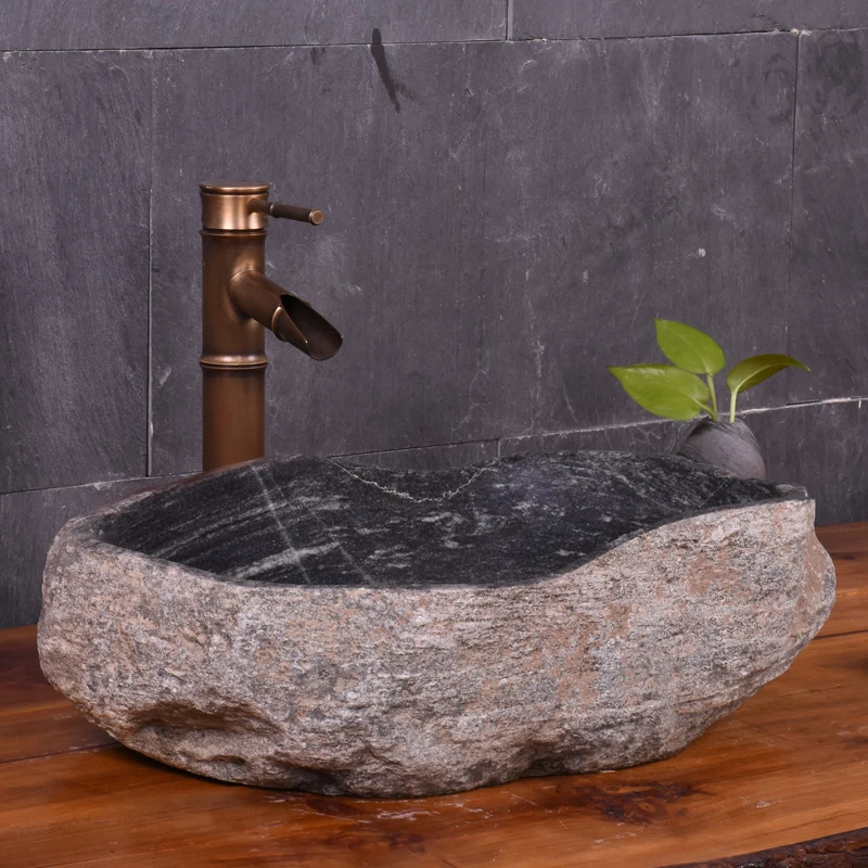 Natural Stone Wash Basin Vintage Cobblestone Table Basin Balcony Wash Basin Personalized Bathroom Stone Bathroom