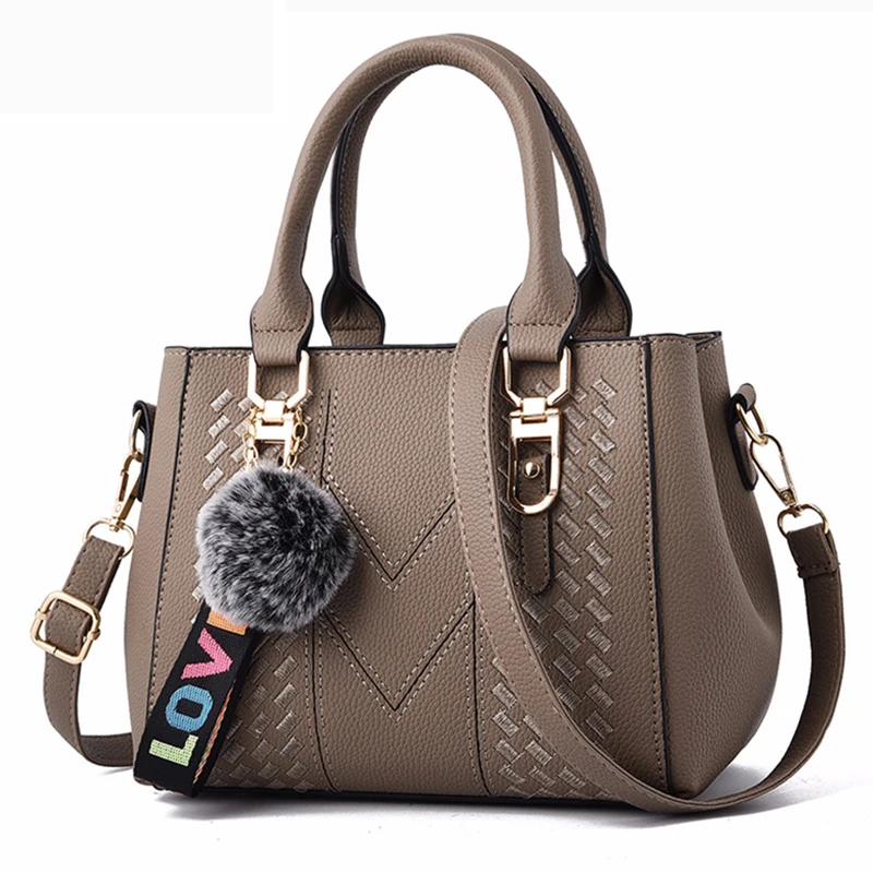 Stickerei Messenger Bags Damen Lederhandtaschen Taschen für Damen Sac a Main Damen Haarball Handtasche
