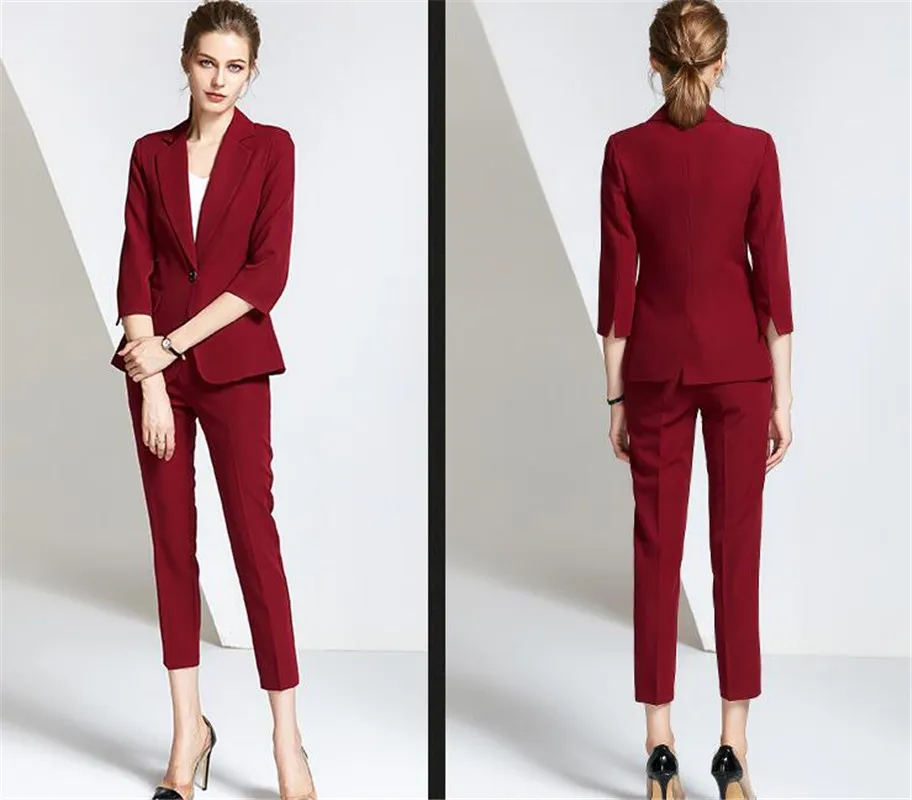 

Burgundy Women PantSuits Women Suits Plus Size Custom Made Ladies Pantsuit Blazer+Pants for Work Pantsuit Wedding Party