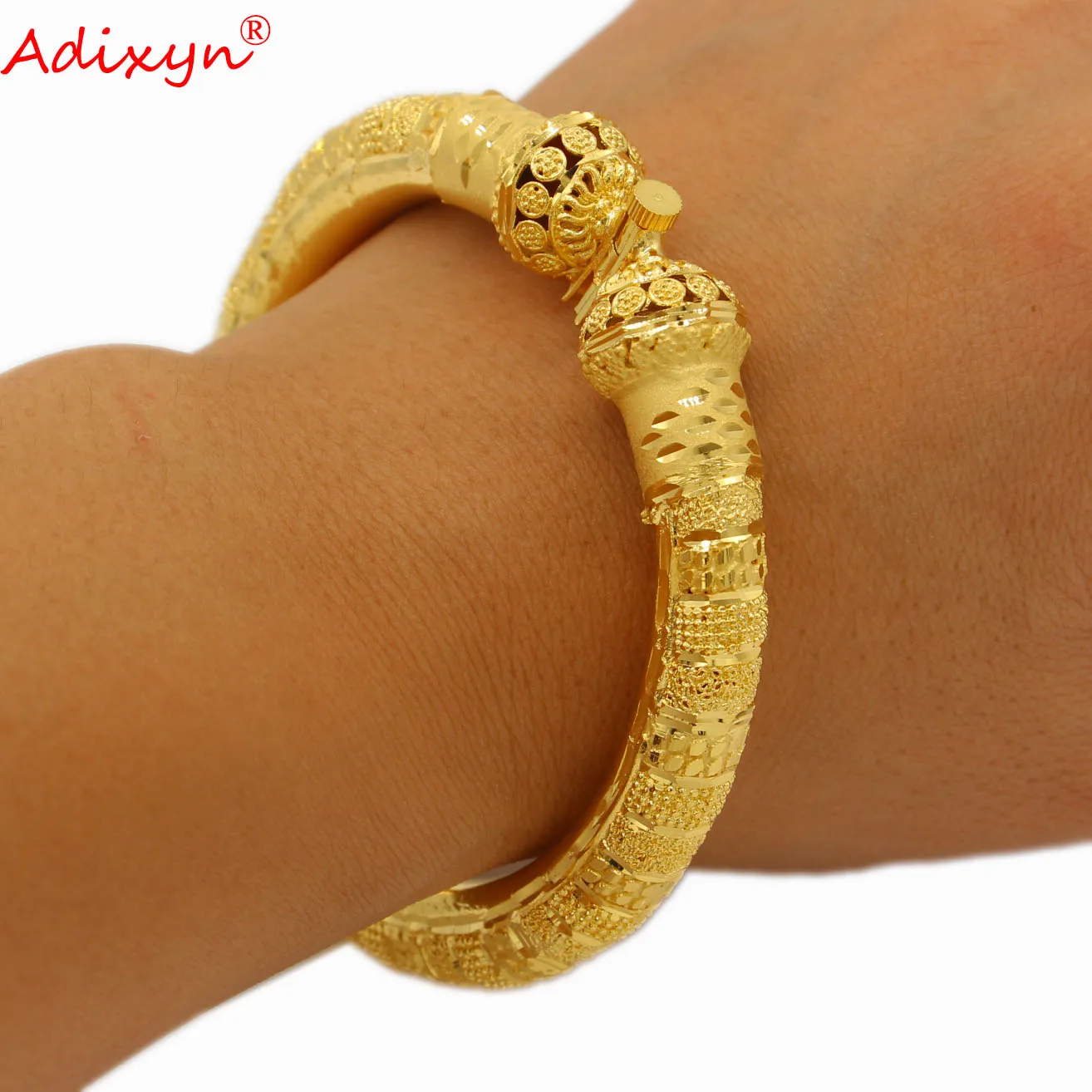 Adixyn New Dubai Gold Color Wide Bangles&Bracelet for Women Ethiopian Africa Arab Bride Wedding  Jewelry N09271