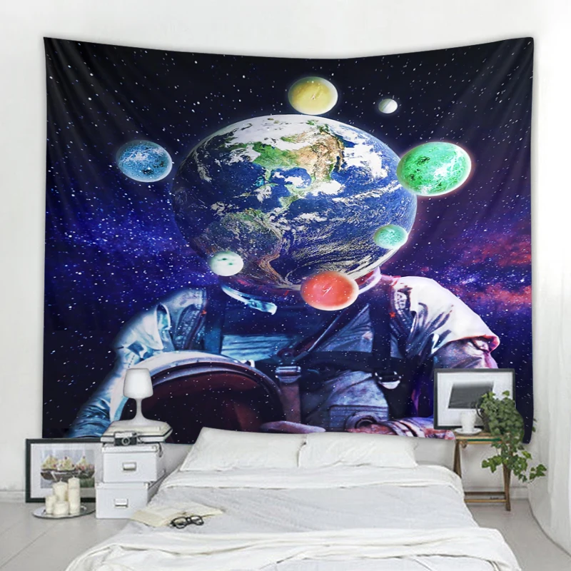 Space in Space, Illustrated Background Decoration for Astronauts, Hanging Towels, Home Background Decoration