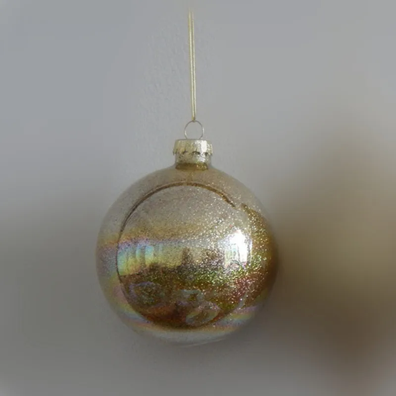 12pcs/pack Diameter=8cm Pearl Lustre Inner Gold Powder Glass Ball Pendant Home Decoration Christmas Day Hanging Ornament