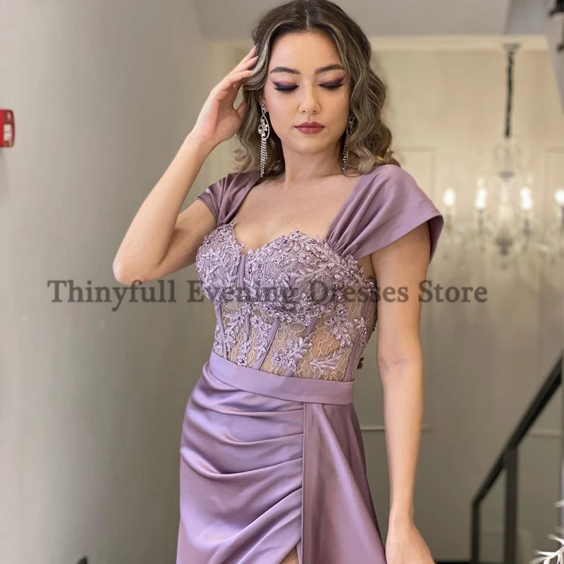 Thinyfull Sexy Prom Evening Dresses Off Shoulder Appliques Party Dress High Split Floor Length Cocktail Gowns Saudi Arabia Dubai