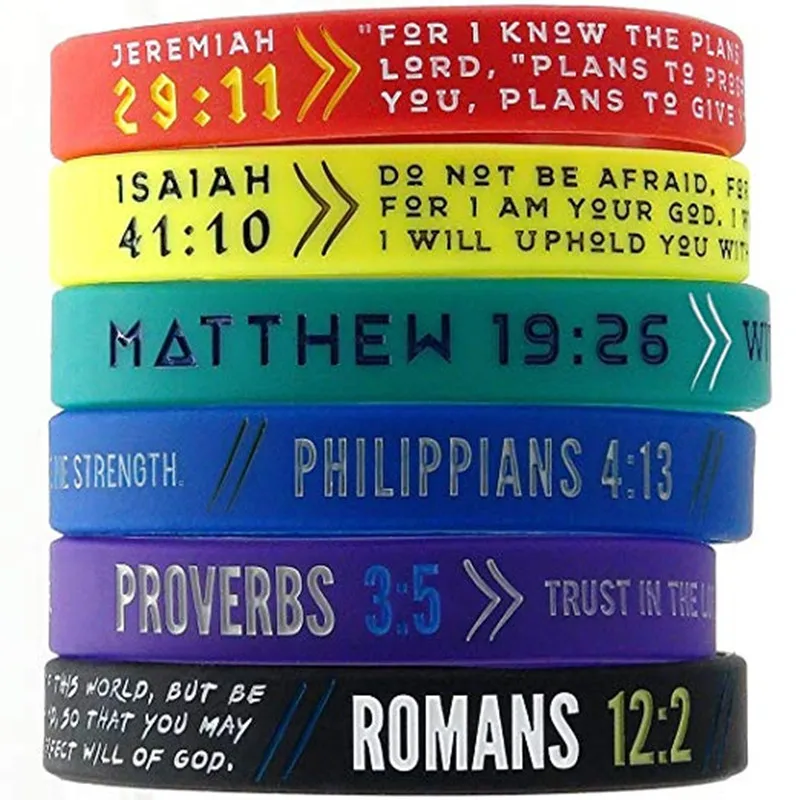 1Pcs Power of Faith Bible Verse Wristbands Silicone Bible Bracelets Christian Religious Prayer Cross Jewelry Gifts For Men Women