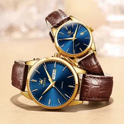 OLEVS 6898 Fashion Couple Watches Paired Men And Women Leather Strap Calendar Waterproof Quartz Lovers Watches Business Luxury