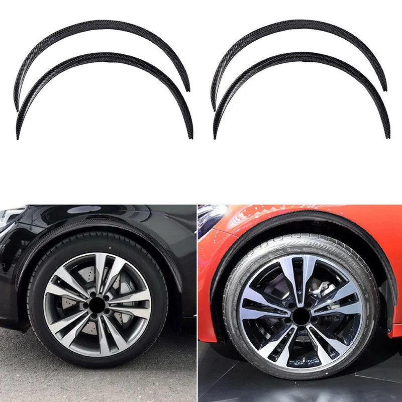 

4Pc Fender Flares Protector Carbon Fiber Soft Rubber Car Wheel Eyebrow Arch Trim Lips Black Exterior Parts Car Decor Accessories