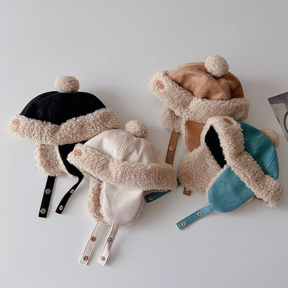 Kids Girl Boy Winter Helmet Hat With Earflaps Ears Fleece Children Toddler Cute Warm Fur Caps Baby Accessories Pom Pom Bear Hat