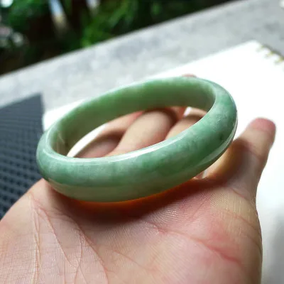 Zheru Jewelry Myanmar Jade 54-62mm Light Green Bracelet Elegant Princess Jewelry Best Gift for Mother and Girlfriend