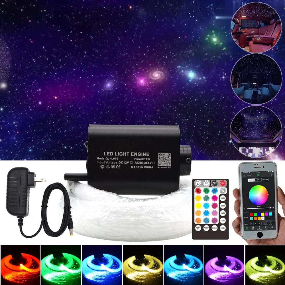 

LED Fiber Optic Light Smartphone APP Control 16W RGBW Star Optical Light Kit Starry Sky Ceiling for Car Starlight Headliner