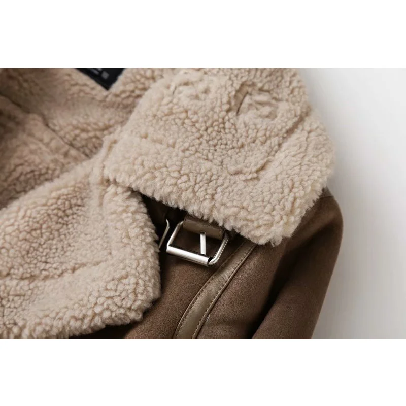 Imagem -04 - Faux Shearling Sheepskin Jaquetas de Couro Falso para Mulheres Lady Thick Warm Suede Coats Lambs Brown Motorcycle Coats Inverno