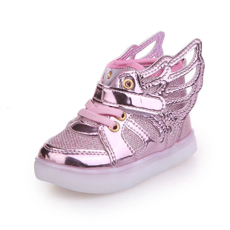 Zapatillas luminosas para niños y niñas, zapatos deportivos con luces intermitentes, brillantes, botas planas informales de ala de bebé