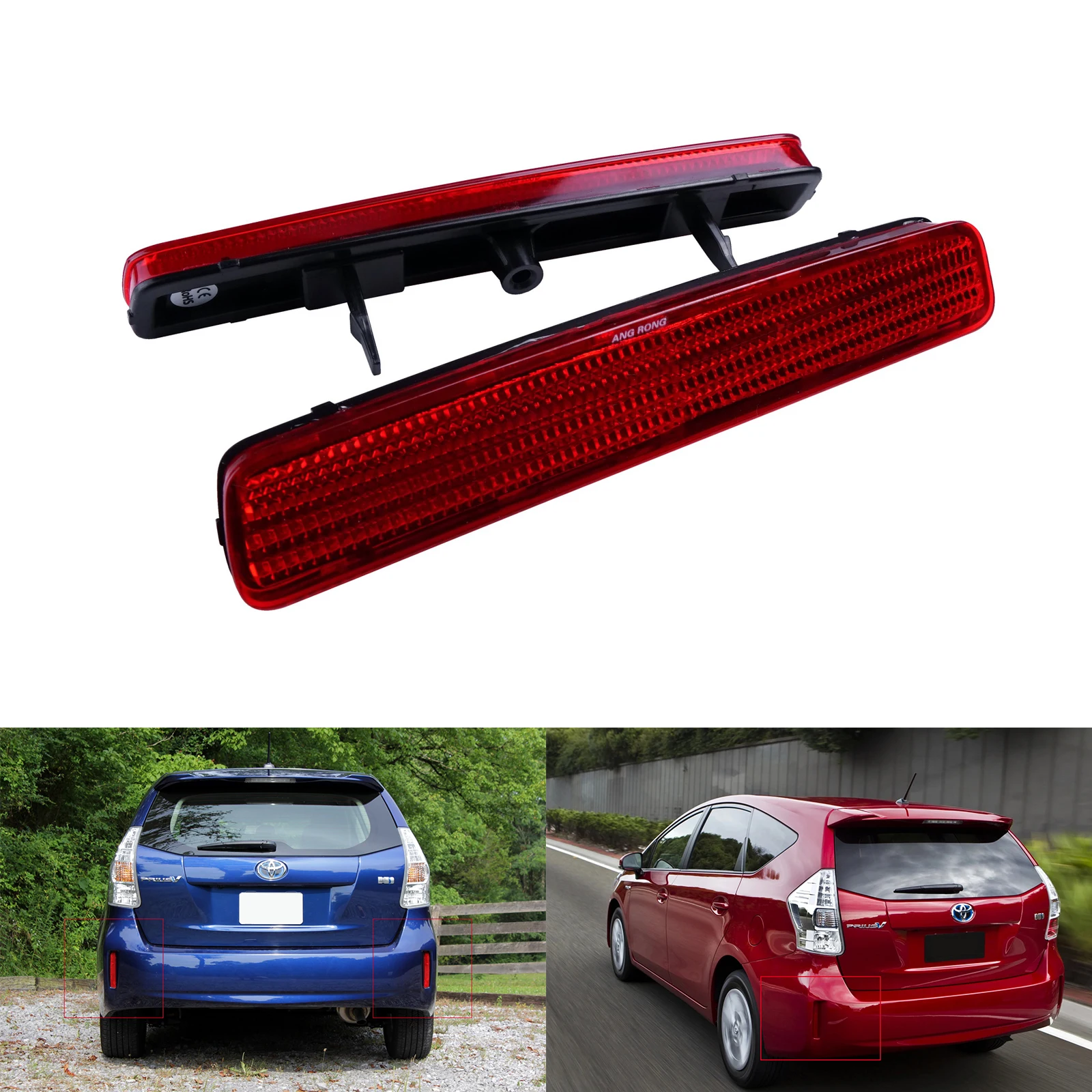 Rear Bumper Reflector Lens Assembly No Light for 2012-2017 Toyota Prius V 2014-2016 Scion tC