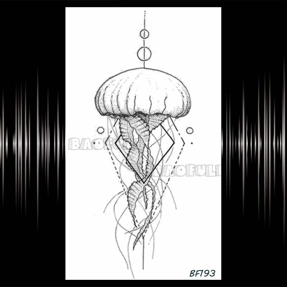 Baofuli Waterproof Temporary Sticker Geometric Planet Jellyfish Tattoo Black Triangle Tattoos Body Arm Men Fake Tatoos Chains