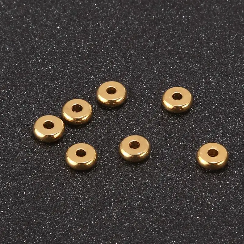 50pcs Stainless Steel Gold tone 6mm  Spacers Beads Flat Round Loose Spacers Beads Charm DIY For Jewelry Making Findings