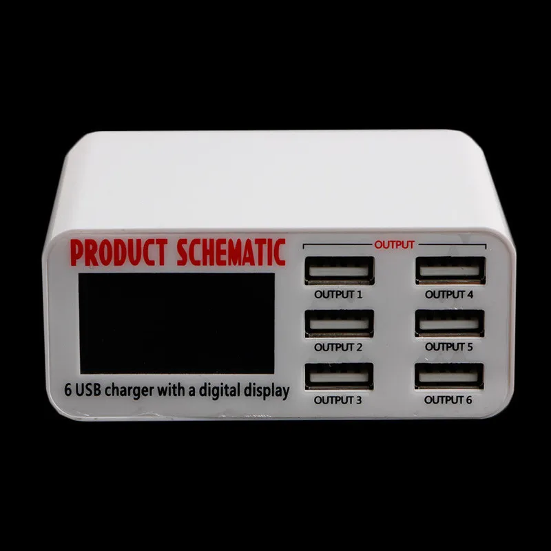 EU/US/UK 플러그 6A 6 USB 포트 고속 충전기 허브 벽 충전 어댑터 (LCD 화면 포함)