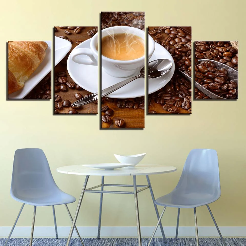 

HD Modern Artwork Printed Pictures Wall Art Canvas Painting 5 Panel Coffee For Living Room Coffee Beans Home Decoration