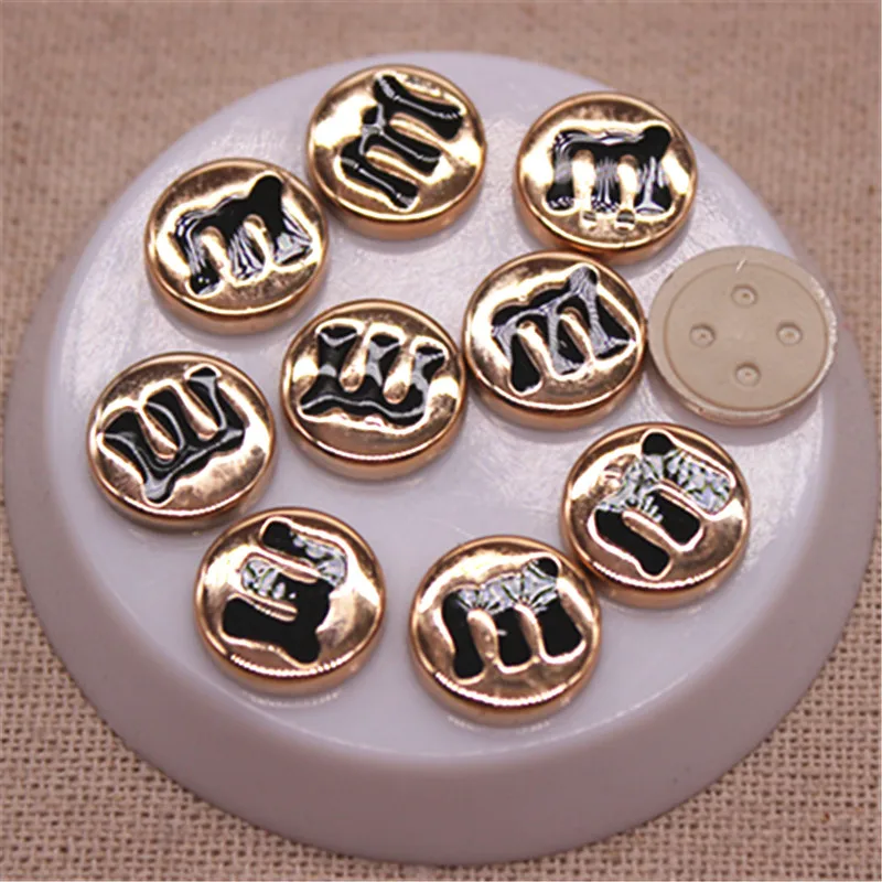 50PCS 12mm White/Black/Red Enamel M Bean Golden Plastic Flatback Button DIY Decoration Jewelry/Craft Scrapbook Accessories