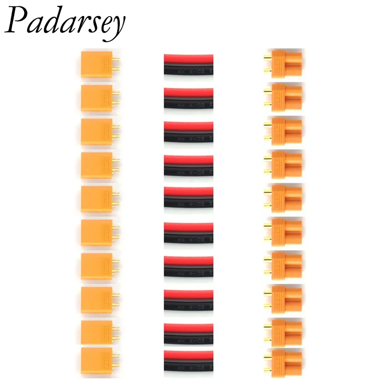 Padarsey 10 Pair XT30 Male Female Bullet Connectors Power Plugs with Heat Shrink for RC Lipo Battery