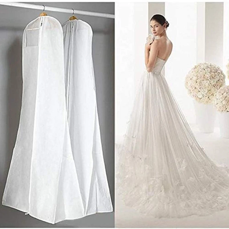 

White 72 inches Non-Wowen Dress Dust Cover Bags Wedding Gown Dress Garment Carry Cover Storage Protector Bags with Clear Window