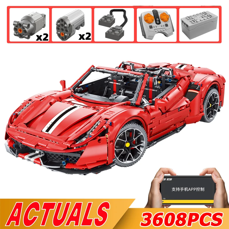 

New T5005 High-Tech RC Super Sport Car Ferraried 488 Model Building Blocks Red Pista Italian Super-Car Bricks Toys Kids Gifts