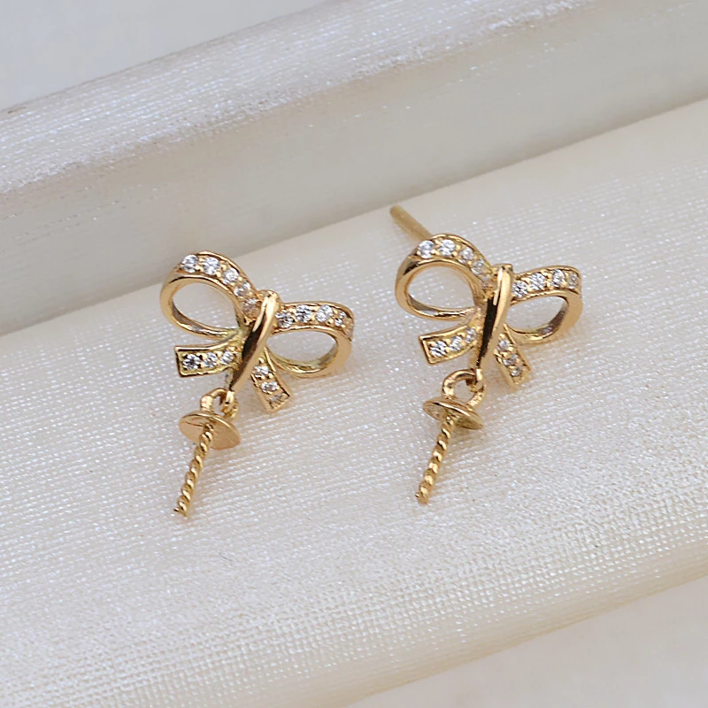 

Bow Knot Genuine AU 750 18K Gold Earrings Mountings Findings Jewelry Settings Accessories Parts for Pearls Agate Coral Crystal