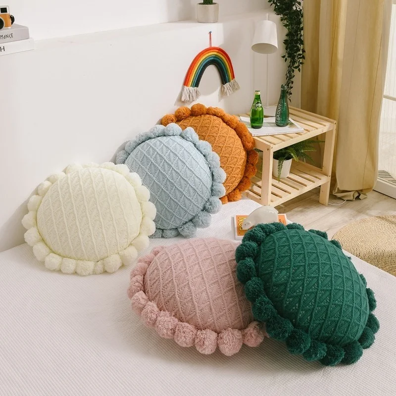 

New Creative Knitted Pillow Bed Soft Wool-style Futon Mat Sand Plain Ball Cushion Back Pillow for Bed Home Decoration