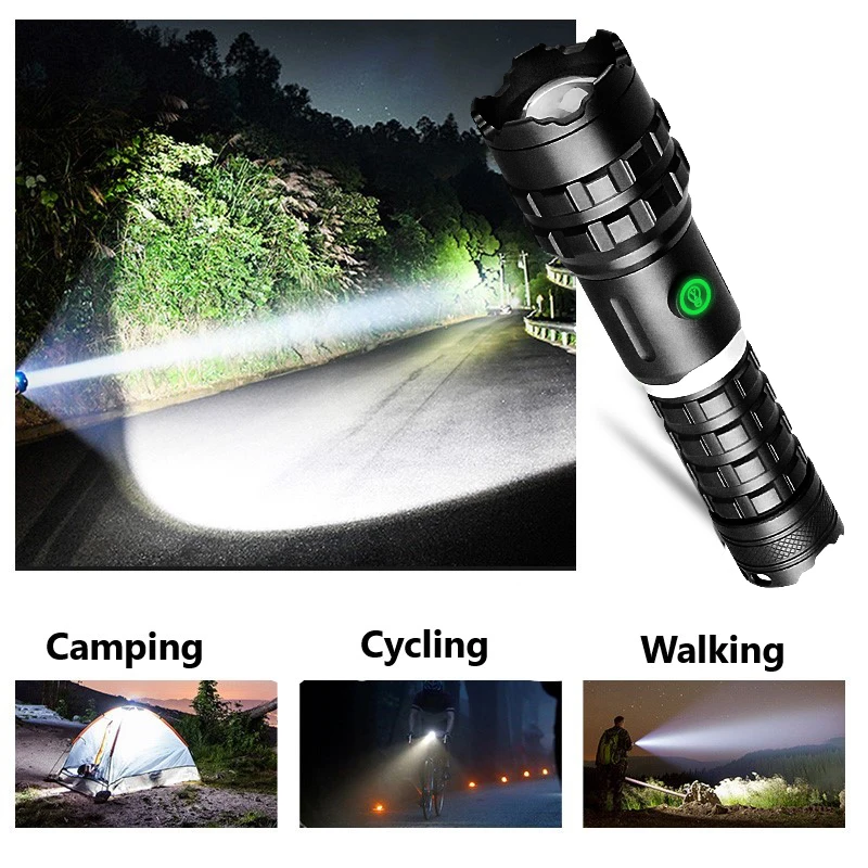 XHP160 High Power LED Flashlight Powerful Torch Light XHP90 Rechargeable Tactical Flashlight 18650 Type C Usb Hand Lamp Hunting