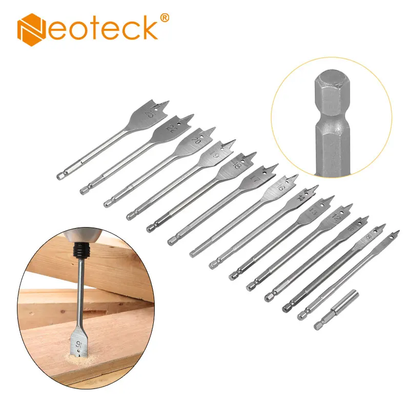 

Proster 13pcs/set Wood Drill Bit Set 150mm Length 6-25mm Woodwork Spade Flat Hex Shank Bits