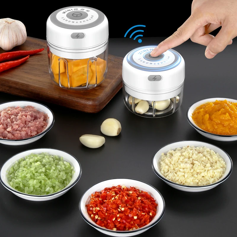 Mini Electric Food Mixer Kitchen Garlic Chopper Meat Garlic Masher Garlic Press Vegetable Chili Chopper Press USB Masher Machine