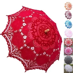 Elegant Cotton Embroidery Lace Parasol Outdoor Summer Sun Umbrellas For Wedding Decoration Photograph Bridal Bridesmaid Umbrella