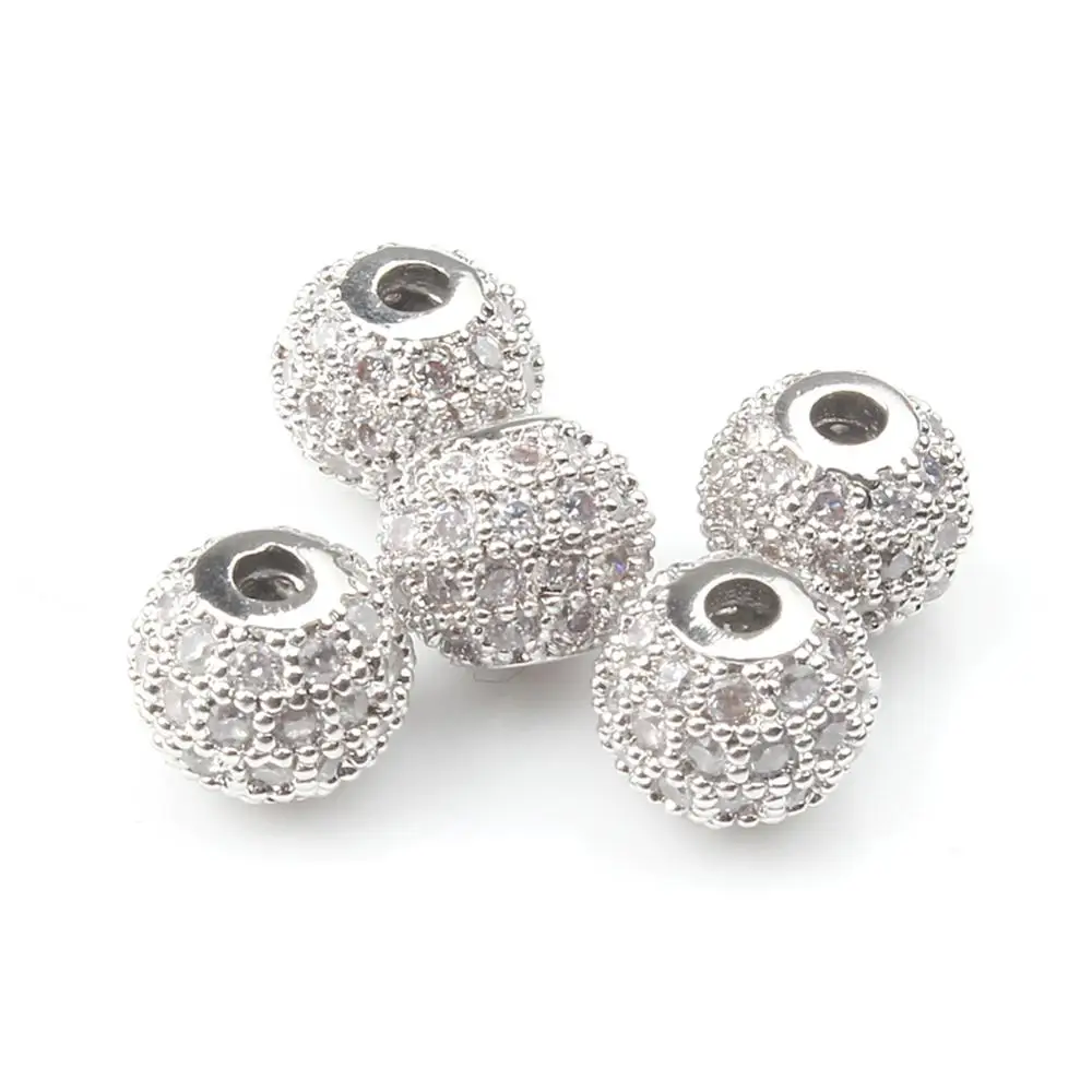 3pcs/lot Round Ball CZ Beads Metal Brass Micro Pave Crystal Zircon Space Beads For Jewelry DIY Charm Bracelet Making 4/6/8/10mm