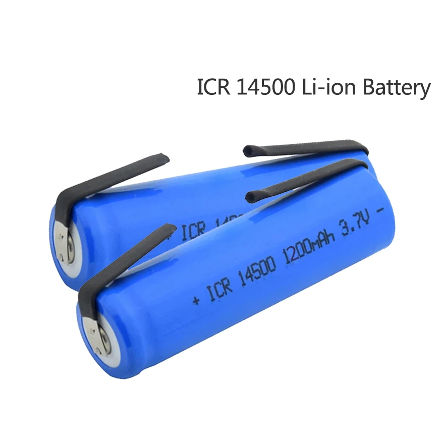 充電式リチウム電池14500,aa 1200,3.7 mah,14500 v,歯ブラシシェーバー用,ニッケル溶接付きバリカンセル,新品