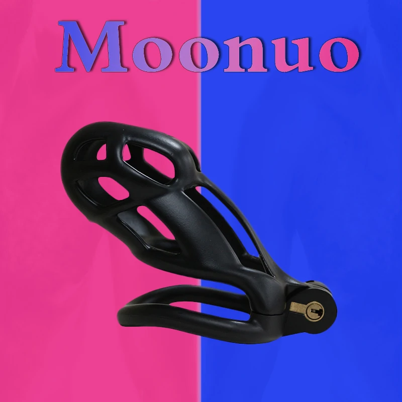 Moonuo Second generation Mini/Standard sizes Chastity Device Cock Cage with 4 Size Rings Erotic Urethral Brass Lock Sex Toys