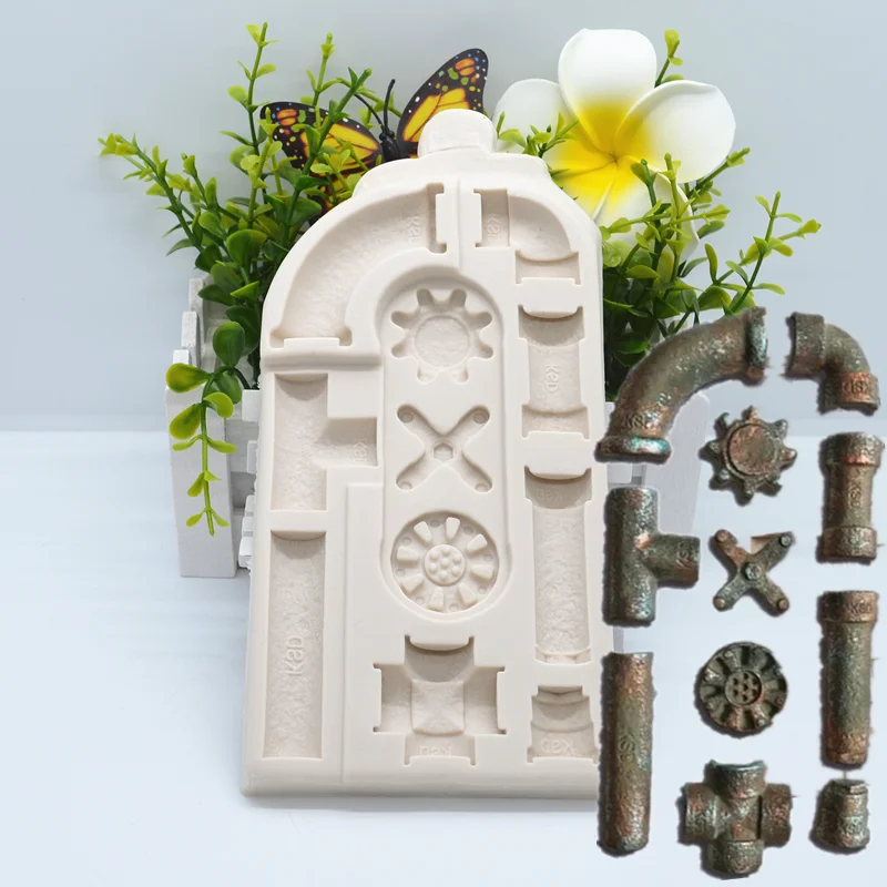 Rusty Water Pipe Silicone Mold Resin Kitchen Baking Tools Dessert Cake Lace Decoration DIY Chocolate Candy Fondant Moulds