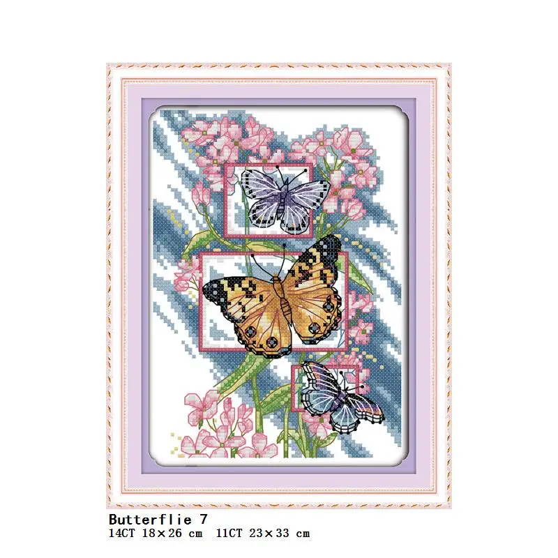 Beautiful Butterfly Series Printed Cross Stitch Kit 14ct 11ct Count Canvas Fabric DIY Animal Flower Embroidery Set Needlework