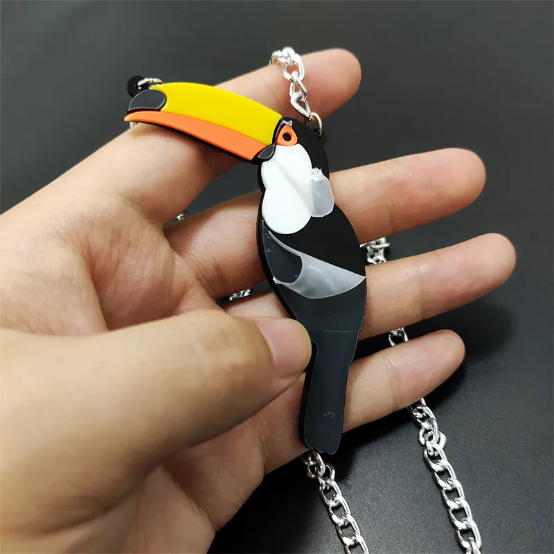 KUGUYS Fashion Acrylic Jewelry Women Woodpecker Pendant Necklace Link Chain Trendy HipHop Bird