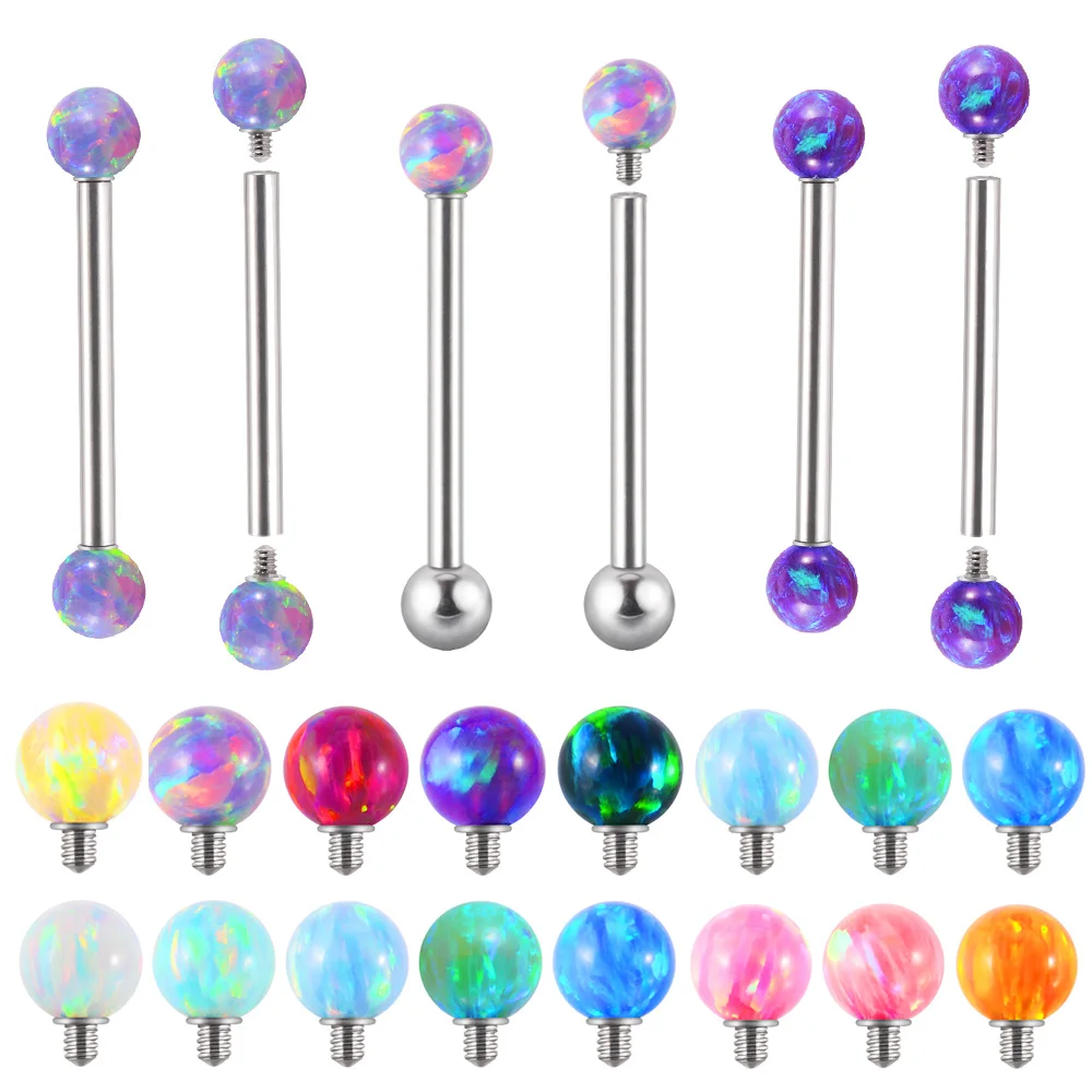

1PC Surgical Steel Tongue Barbell Ring Piercing Internally Threaded Double&Single Opal Nipple Barbell Piercings Women Jewelry