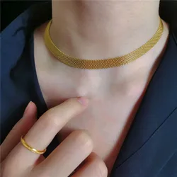 Fashion New 2022 Weaved Wide Gold Color Snake Chain Chokers For Women Stainless Steel Flat Blade Link Female Necklace Collares