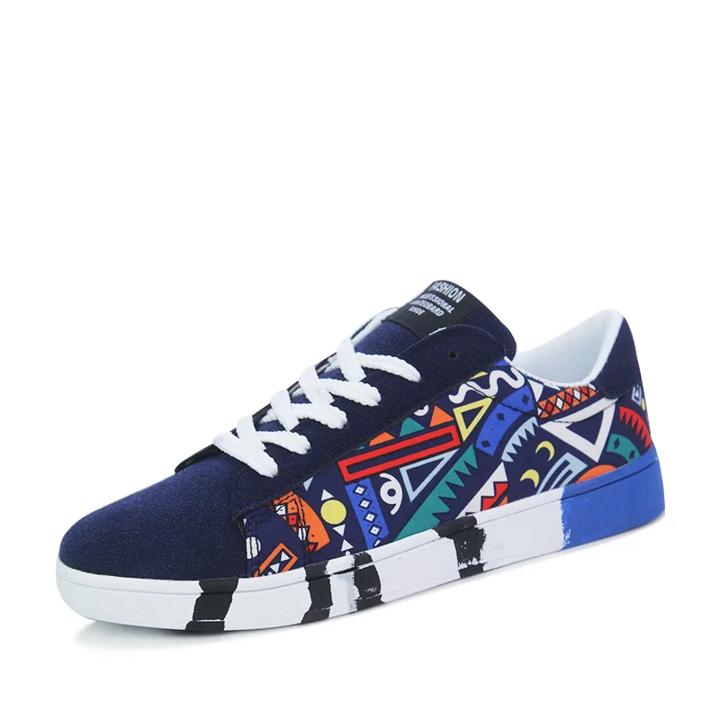 STRONGSHEN Men Shoes Casual Male Vulcanized Shoes Sneakers Men Fashion Casual Lace-Up Colorful Canvas Sport Graffiti board Shoes