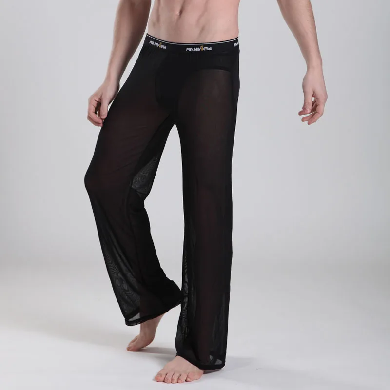 Casual Mesh Pajamas Ultra-thin Men See Though Pants Tranparent Long Pants Sexy Men Trousers Mens See Through Pants Men Sleepwear