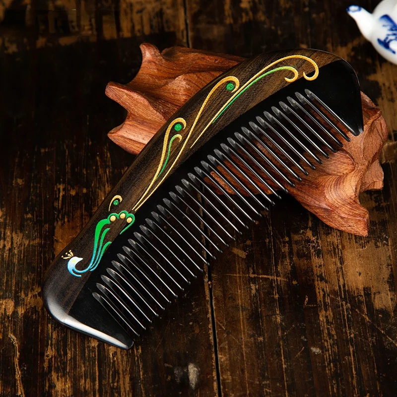 

Craft Sandalwood Shen Guibao Handmade Comb Horn Comb Lacquer Comb Bird Spirit Natural Creative Gift Custom Carpenter