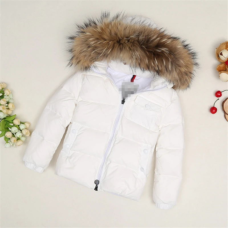 2025Winter new high-end down jacket children\'s large hair collar thick down jacket boys and girls short coat