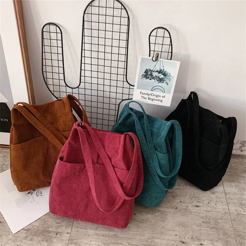 Winter Frauen Cord Handtasche Leinwand Einzigen Schulter Tasche Mode Weibliche Beiläufige Feste Farbe Tote Umhängetasche Shopper Tasche