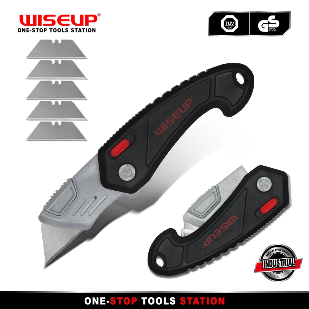 WISEUP Multifunction Folding Knives Portable Pocket Knife Electrician Utility Knife With 5pcs Blades Paper Cutter DIY Hand Tools