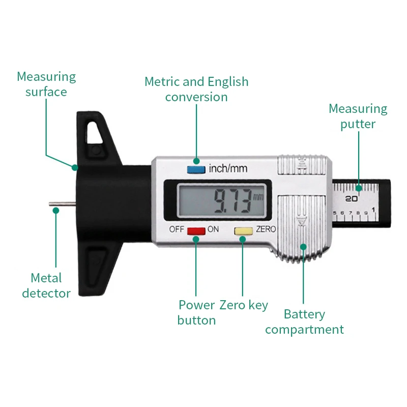 Thickness Gauges Digital Car Tyre Tire Tread Depth Gauge Meter Measurer Tool Caliper Tread Brake Pad Shoe Tire Monitoring System