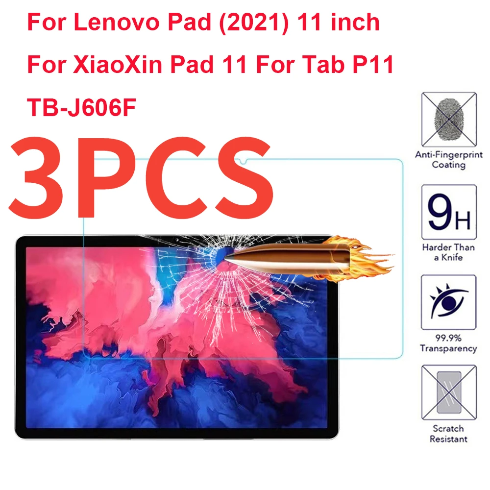 

3PCS 9H Tempered Glass For Lenovo Pad (2021) 11 inch XiaoXin Pad 11 For Tab P11 TB-J606F Screen Protector Tablet Protective Film