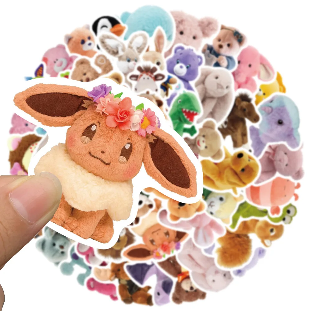 10/30/50PCS Plush Toy Cartoon Bear Doll DIY Sticker Girl Heart Decal Scrapbook Skateboard Guitar Kids Toy Sticker Wholesale