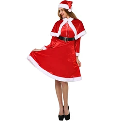 Plus size Miss Santa Claus Cosplay Christmas Costume For Women Adult Christmas New Year Party Fancy Dress Velvet Cloak Hat