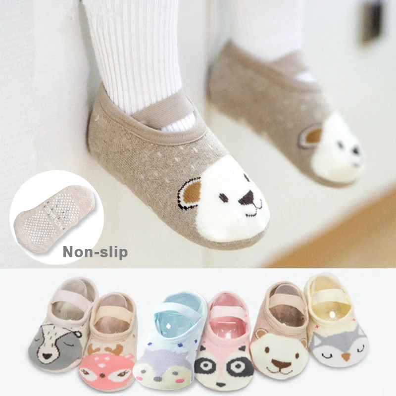 Calcetines de algodón antideslizantes para bebés y niños, calcetín con estampado de animales, zapatos de primeros pasos para recién nacidos, 1 par